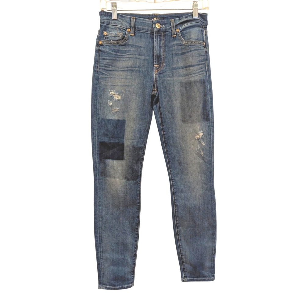 7 For All Mankind Womens Jeans Size 27‎ High Rise Skinny Ankle Patch Denim